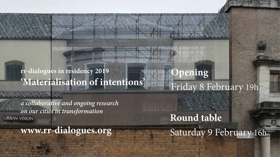 'Rotate and change the perspective' This is the first of eight events that rr-dialogues will organise during a one-year residency at Kulturfolger, Zürich. rr-dialogues is the collaborative research platform of architecture collective rotative research, founded in november 2017 by architects Alexandra Sonnemans and Caterina Viguera (based respectively in Rotterdam and Zürich). The platform exists in parallel to their work practice, with the aim to expand and exchange knowledge on a variety of architectural topics. The first topic ‘Materialisation of intentions’ has been ongoing since april 2018 on the digital platform: www.rr-dialogues.org. MATERIALISATION OF INTENTIONS Within the 'city in transformation' we find a wide range of large scale publication methods that inform us about the new developments that re-shape our cities. These temporary infrastructures offer a wide spectrum of readings and become suggestions for us to imagine the potential impact on site. What is the relation between intentions and their materialisation on site? Since the platform's launch in april 2017, over twenty-five authors from different disciplines and cities have joined, combining theoretical, artistic and empirical research. Pavle Stamenovic , architect and Phd candidate based in Belgrade, is a 'special guest editor'. 'rr-dialogues in residency 2019', will use the space of Kulturfolger every 6 weeks, to develop and implement the 'dialogues' into a growing exhibition, including spatial installations and open round tables with special guests. Join us! NEXT UP: 8 February 19h: OPENING by Alexandra, Caterina and Pavle, followed by a PRESENTATION & DRINKS 9 February 16h: OPEN ROUND TABLE & WORKSHOP __ For more information, please visit the interactive website: www.rr-dialogues.org Website developed together with Josef Alexander