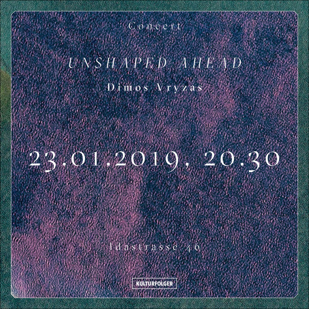 Unshaped_Ahead is the solo music project of Dimos Vryzas, violinist from Thessaloniki/Greece. The project is based on minimal melodies, ambient/noise sounds and improvisation. The violin is the main instrument being used. Live-looping is the technique to create the songs. Other instruments, samples or spoken words are used from time to time during the gigs. Improvisation is a major element of the project. Random “accidents”, drone sounds and rhythm are also important “tools” of this music. Unshaped_Ahead participates in collective actions. The project was created in August 2013 in Thessaloniki. The first album was released in February 2015. Unshaped_Ahead made several tours (Portugal, Spain, Germany) and collaborated with lots of artists( musicians, painters, graphic designers etc). Currently the music project is active and based in Basel, Switzerland. https://unshapedahead.com/